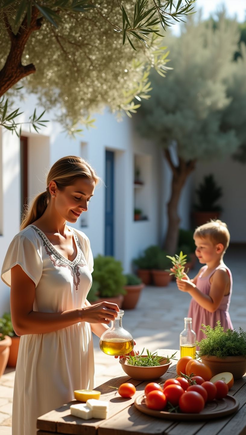 Δίσκος με σαλάτα από φρέσκα λαχανικά και ελαιόλαδο σε ξύλινη επιφάνεια.