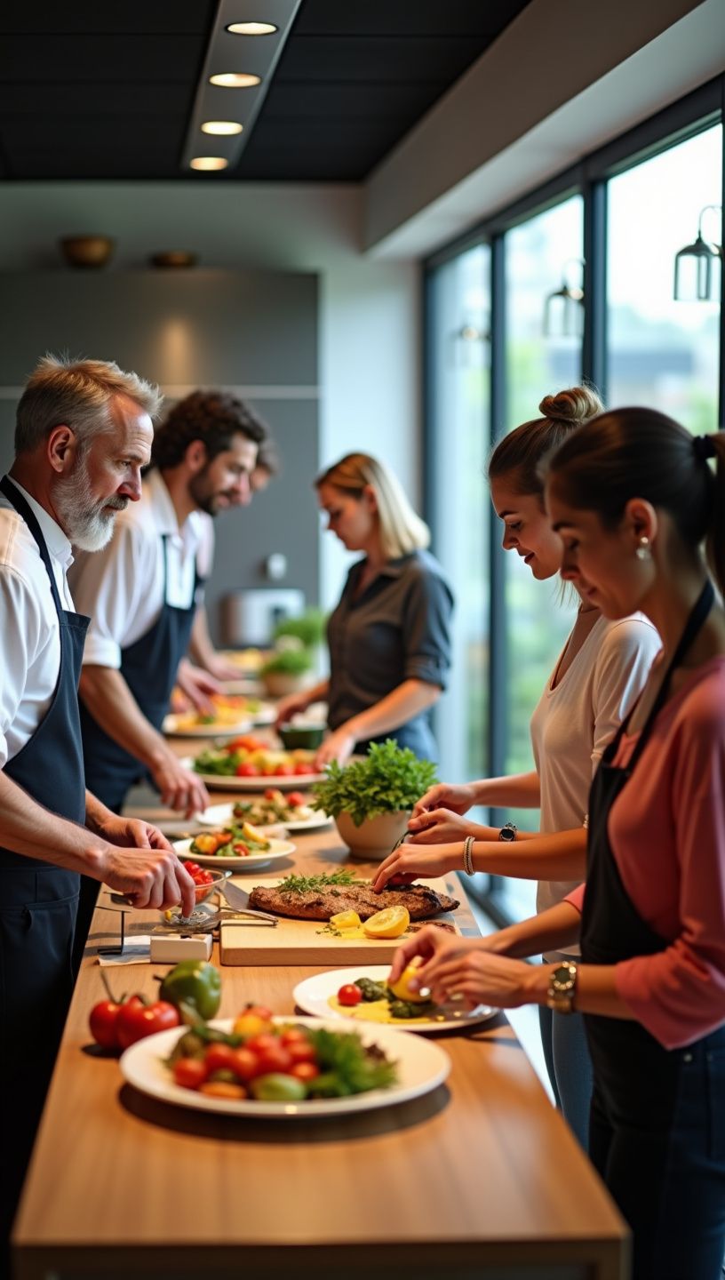 Σκηνή από εργαστήριο μαγειρικής με συμμετοχή σε συνταγές με ελαιόλαδο.